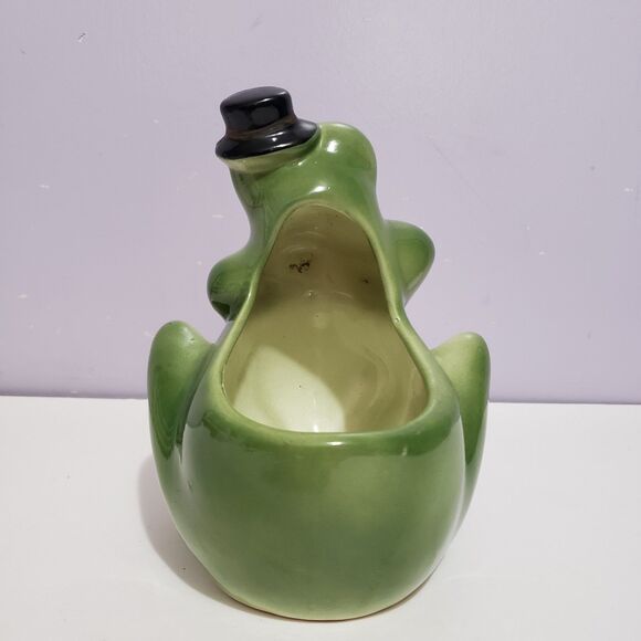 Planter Ceramic Frog Top Hat Home Country Farmhouse Decor 6"×4" - Picture 3 of 9